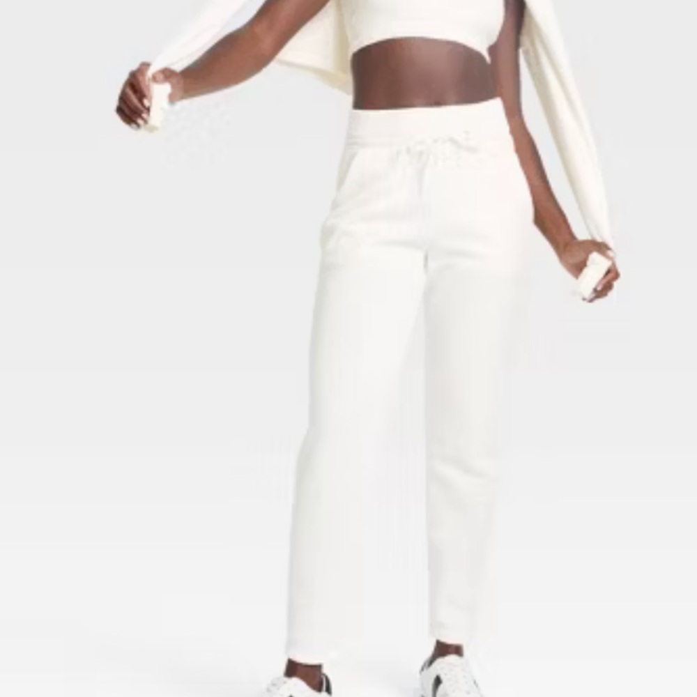 Women's Fleece High-Rise Jogger Sweatpants - All In Motion™ Cream XXL